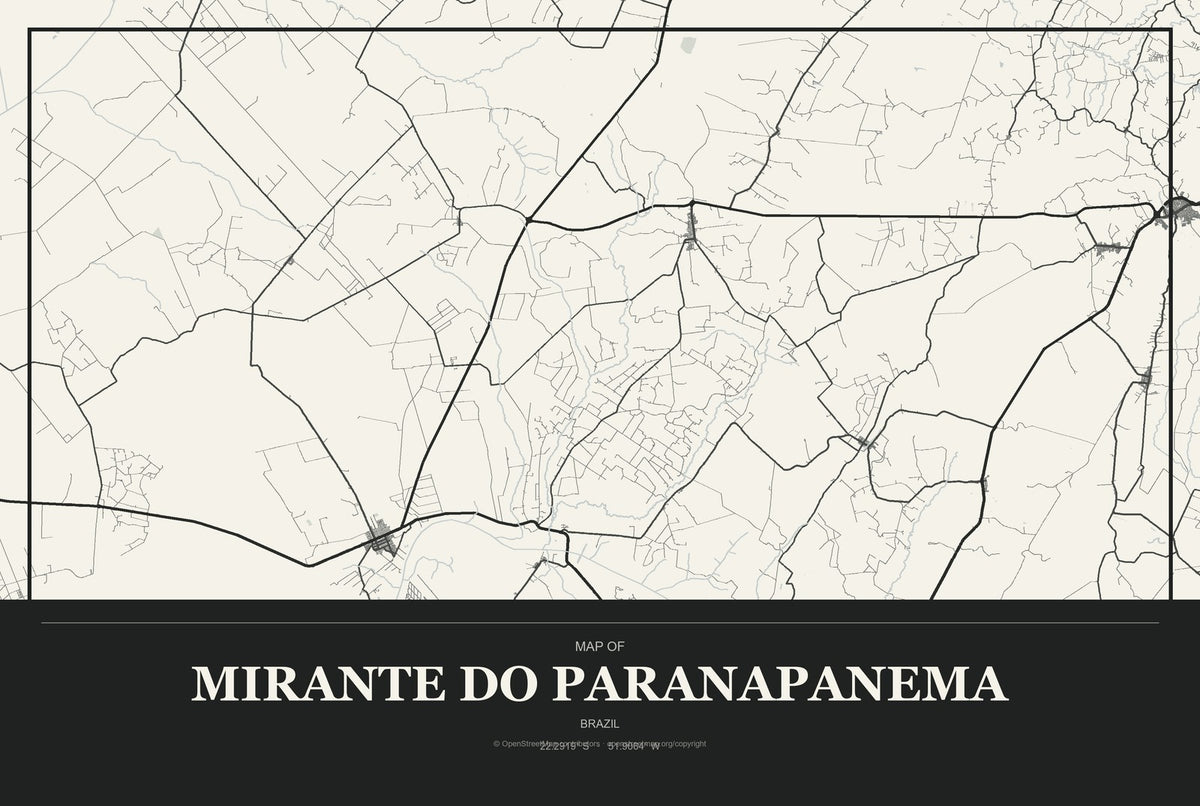 Mirante do Paranapanema, Brazil City Map Aluminum Sign in Museum Plaque style