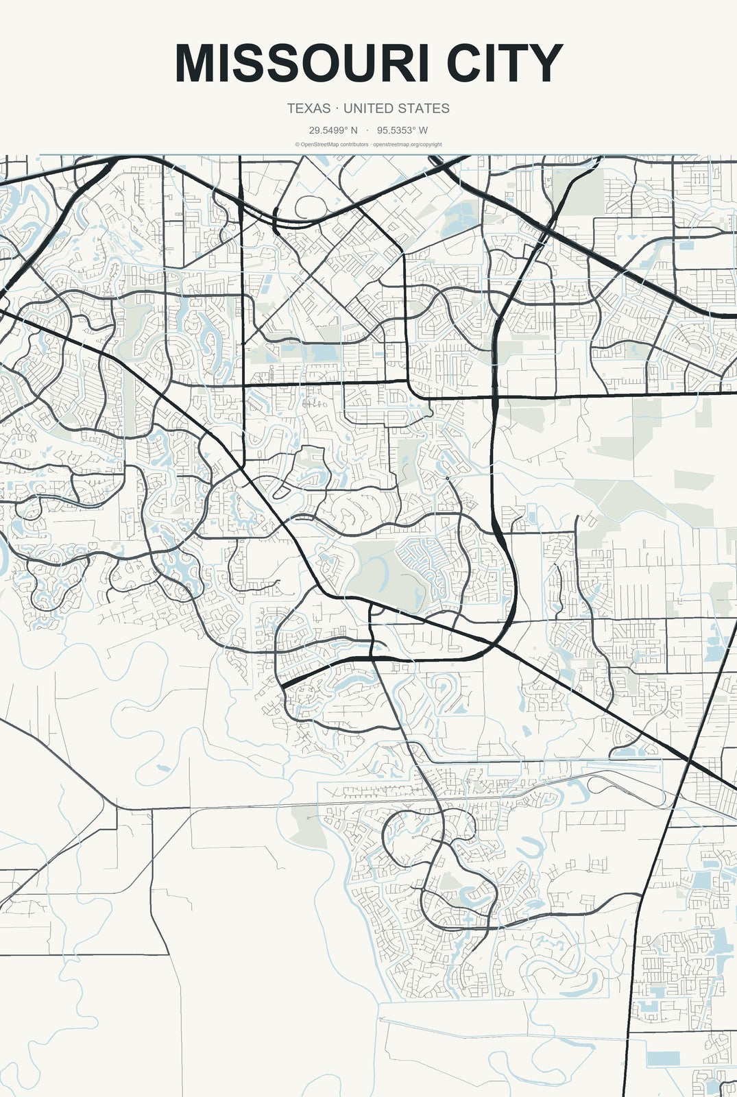 Missouri City, Texas City Map Aluminum Sign in Headline Atlas style