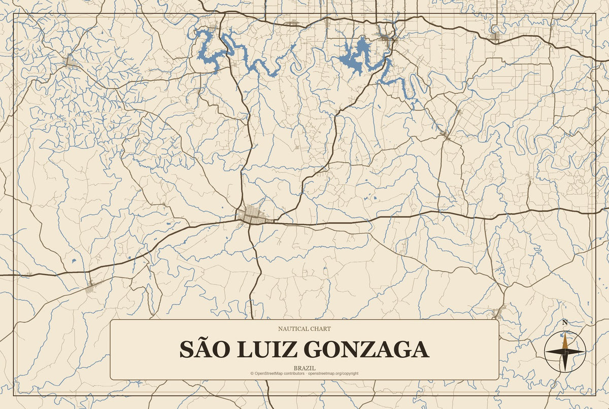São Luiz Gonzaga, Brazil City Map Aluminum Sign in Heritage Nautical style
