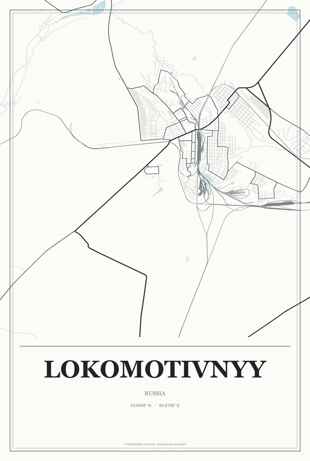 Lokomotivnyy, Russia City Map Aluminum Sign in Gallery Air style