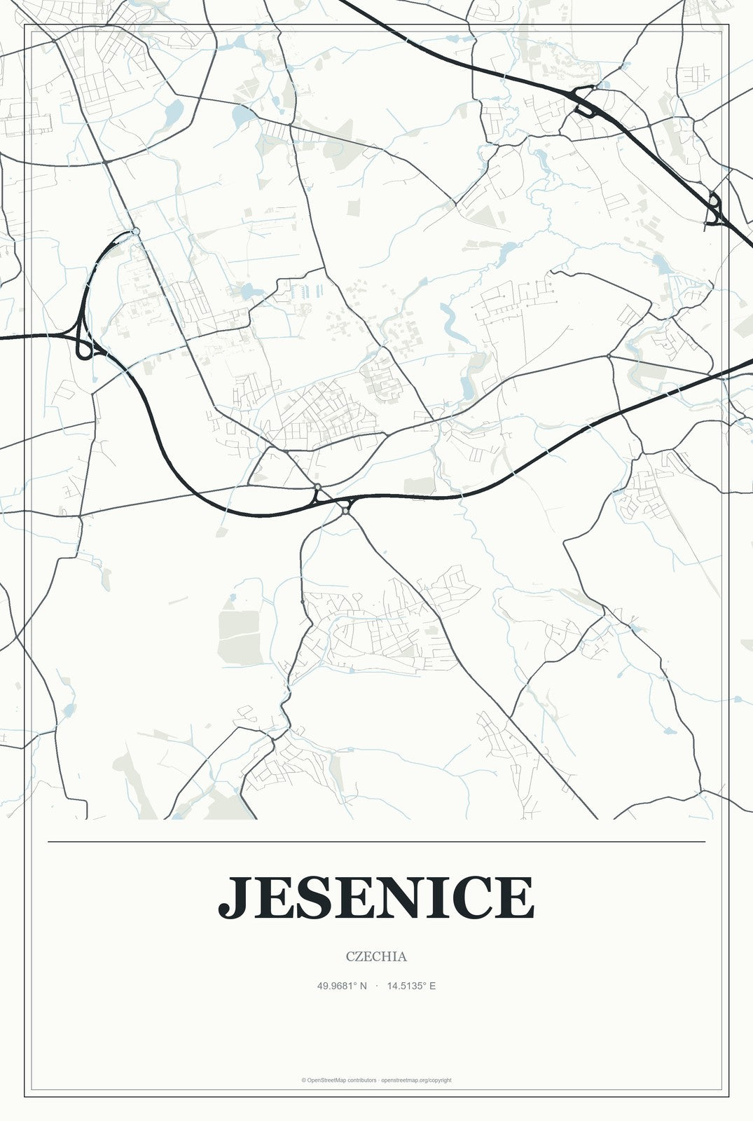 Jesenice, Czechia City Map Aluminum Sign in Gallery Air style