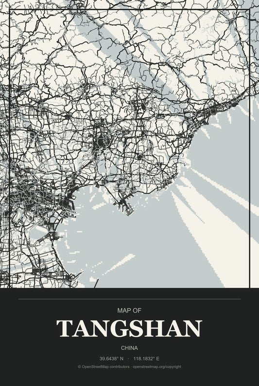 Tangshan, China City Map Aluminum Sign in Museum Plaque style