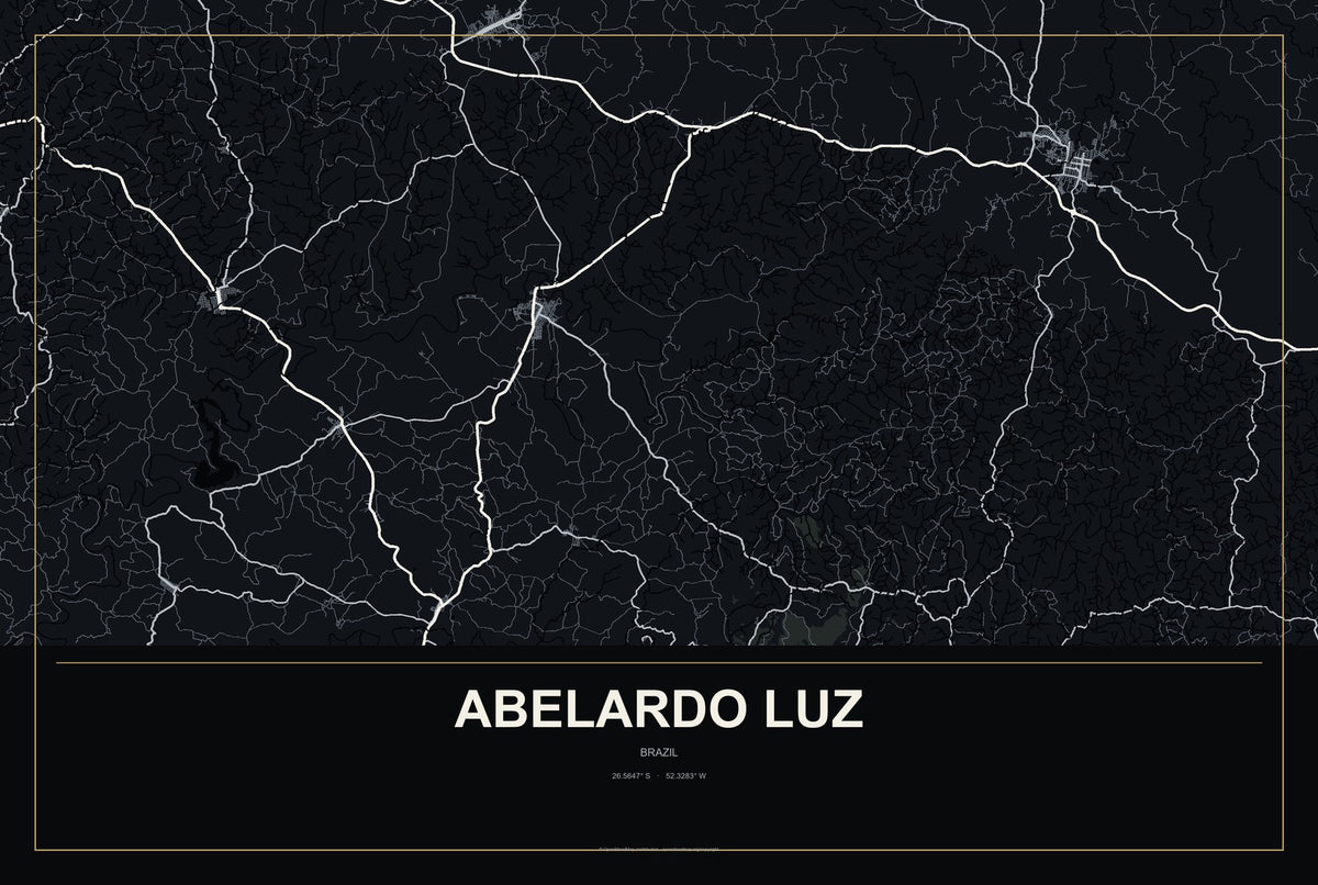 Abelardo Luz, Brazil City Map Aluminum Sign in Metropolitan Noir style