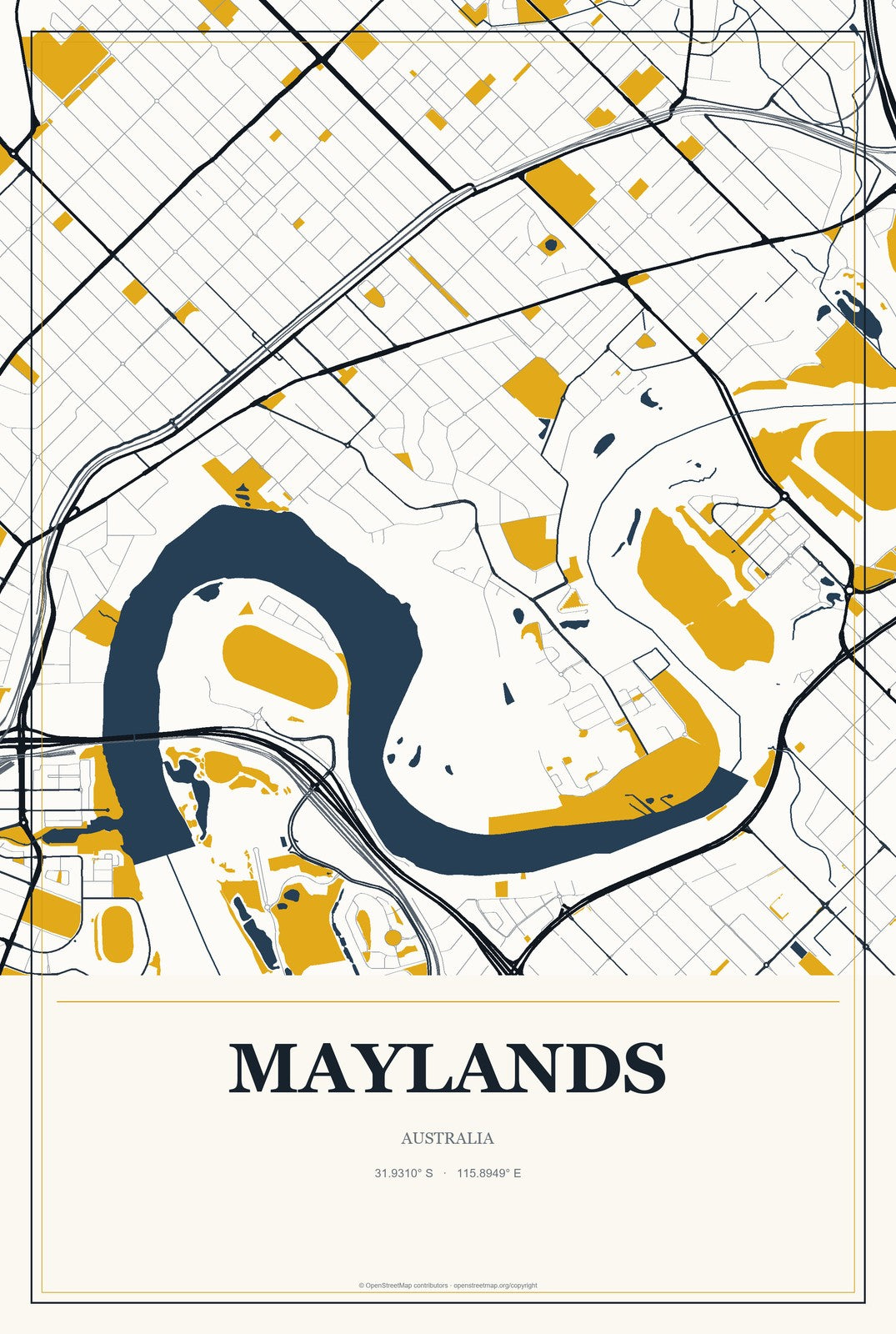 Maylands, Australia City Map Aluminum Sign in Citrine Modern style