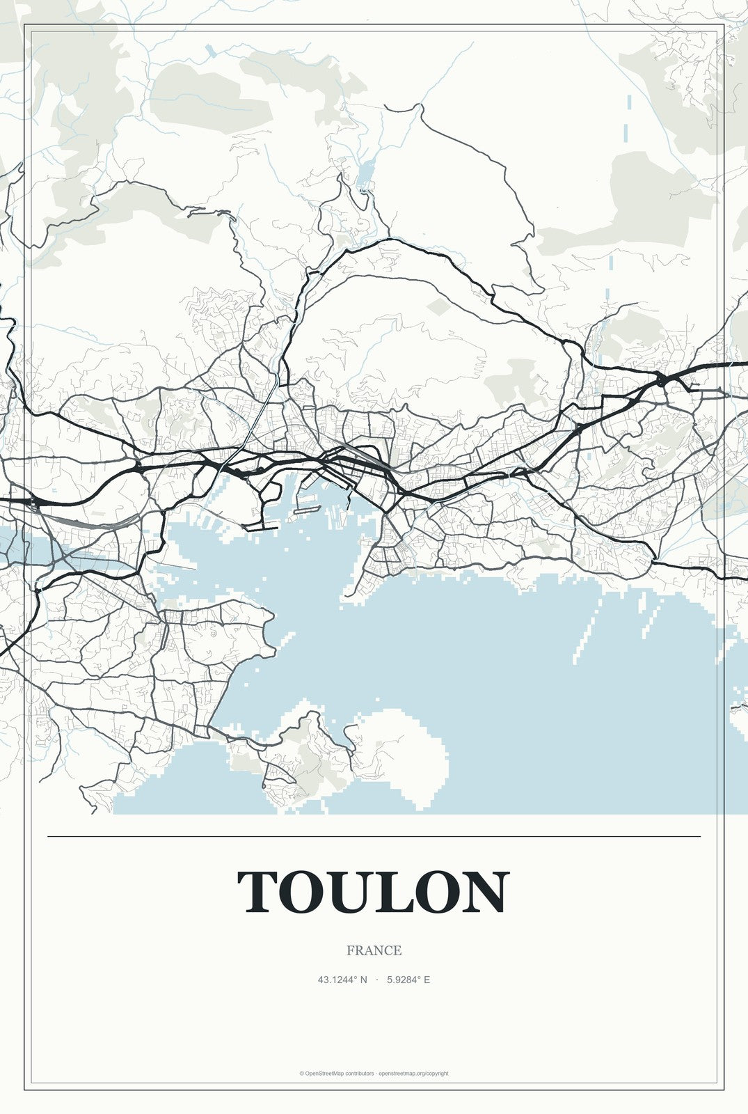 Toulon, France City Map Aluminum Sign in Gallery Air style