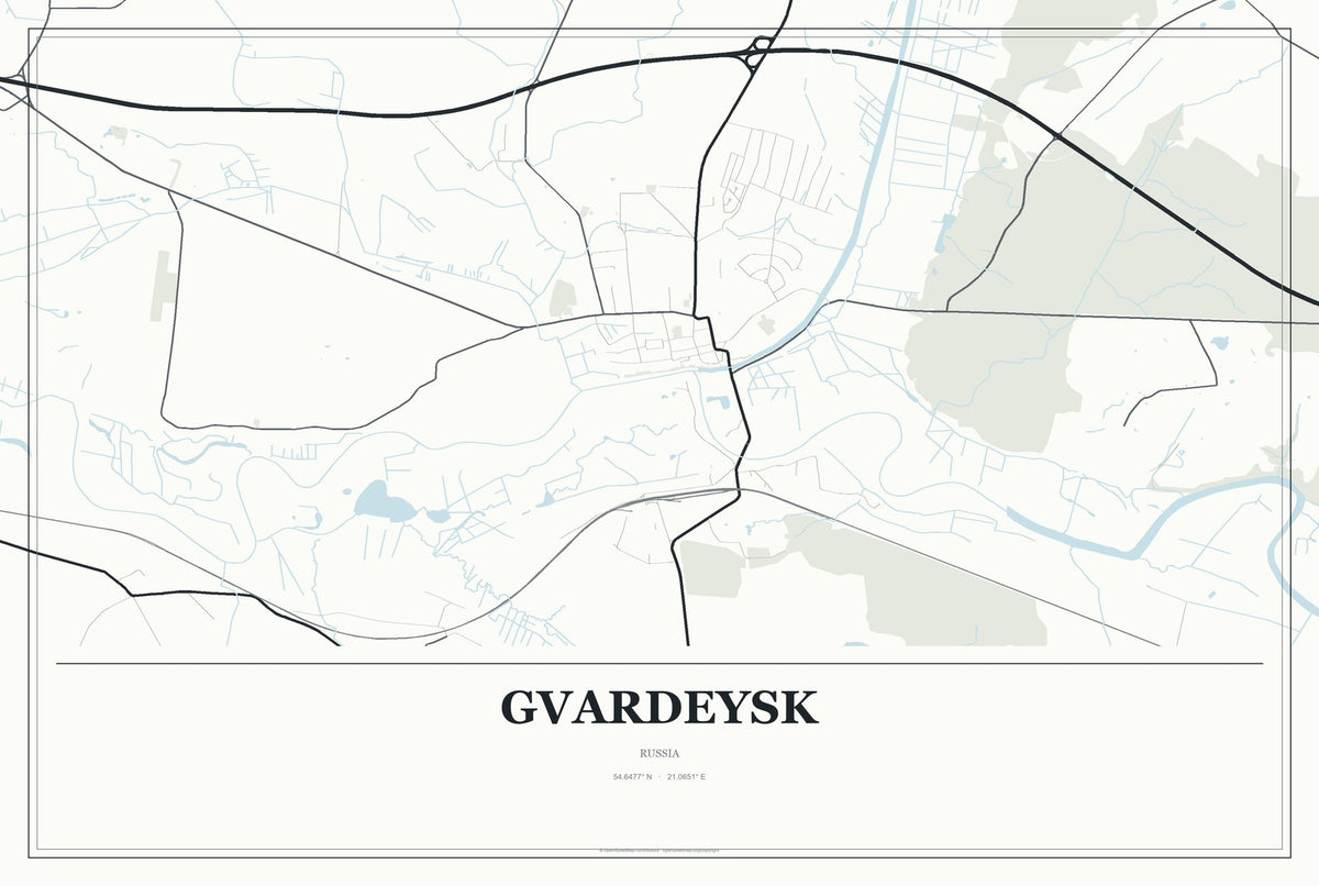 Gvardeysk, Russia City Map Aluminum Sign in Gallery Air style