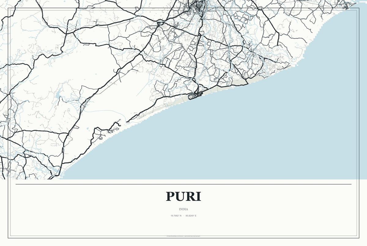 Puri, India City Map Aluminum Sign in Gallery Air style