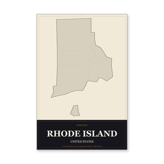 Rhode Island state map aluminum sign in Museum Plaque style