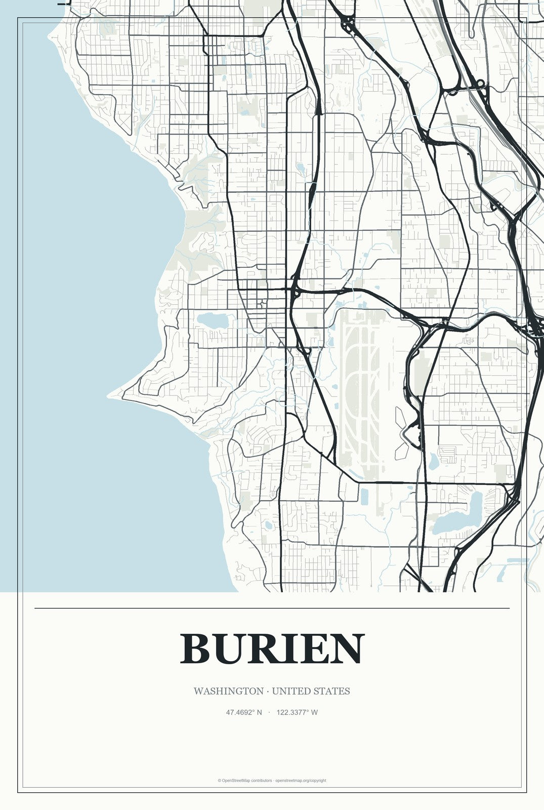 Burien, Washington City Map Aluminum Sign in Gallery Air style