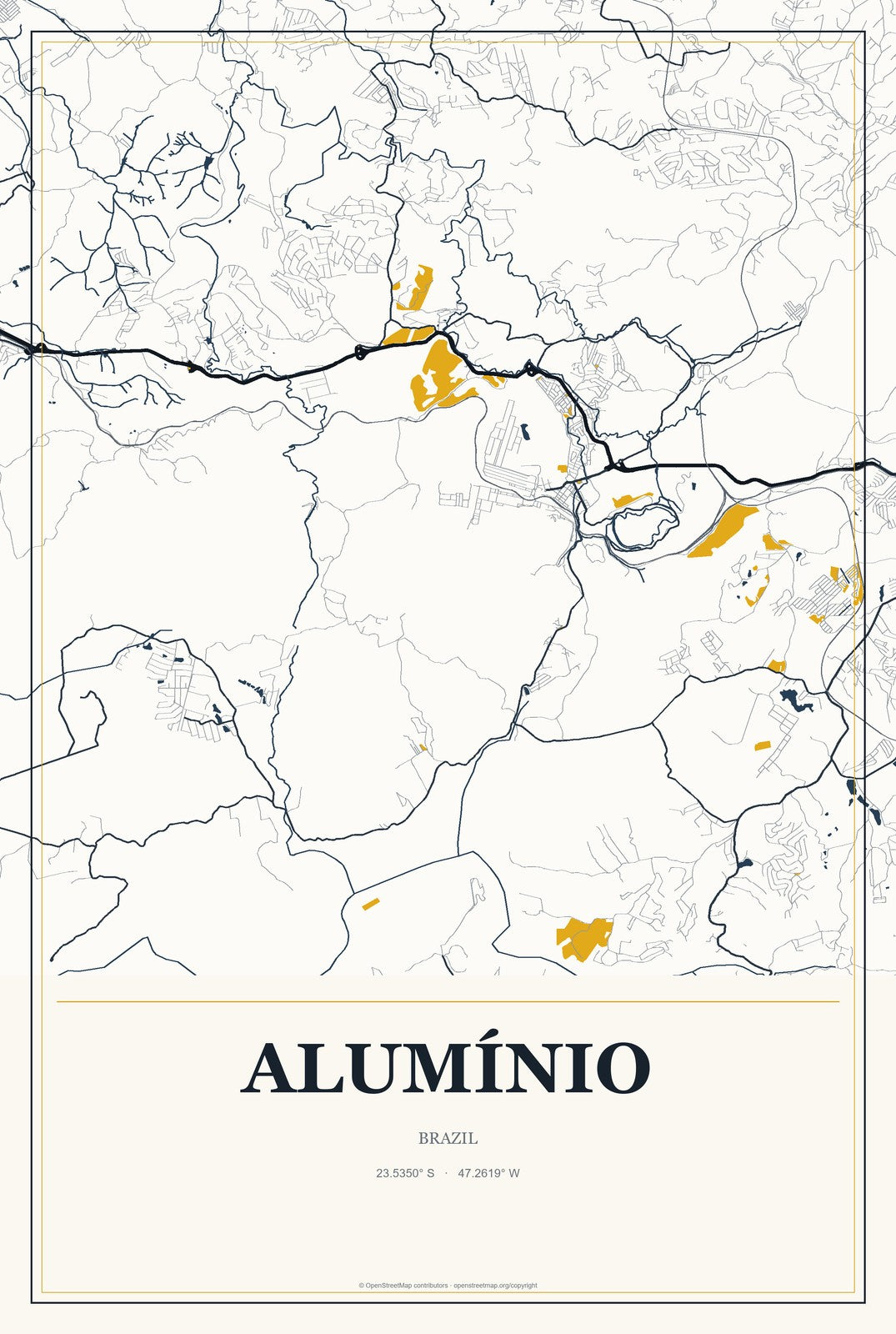 Alumínio, Brazil City Map Aluminum Sign in Citrine Modern style