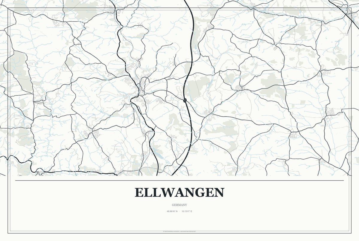 Ellwangen, Germany City Map Aluminum Sign in Gallery Air style