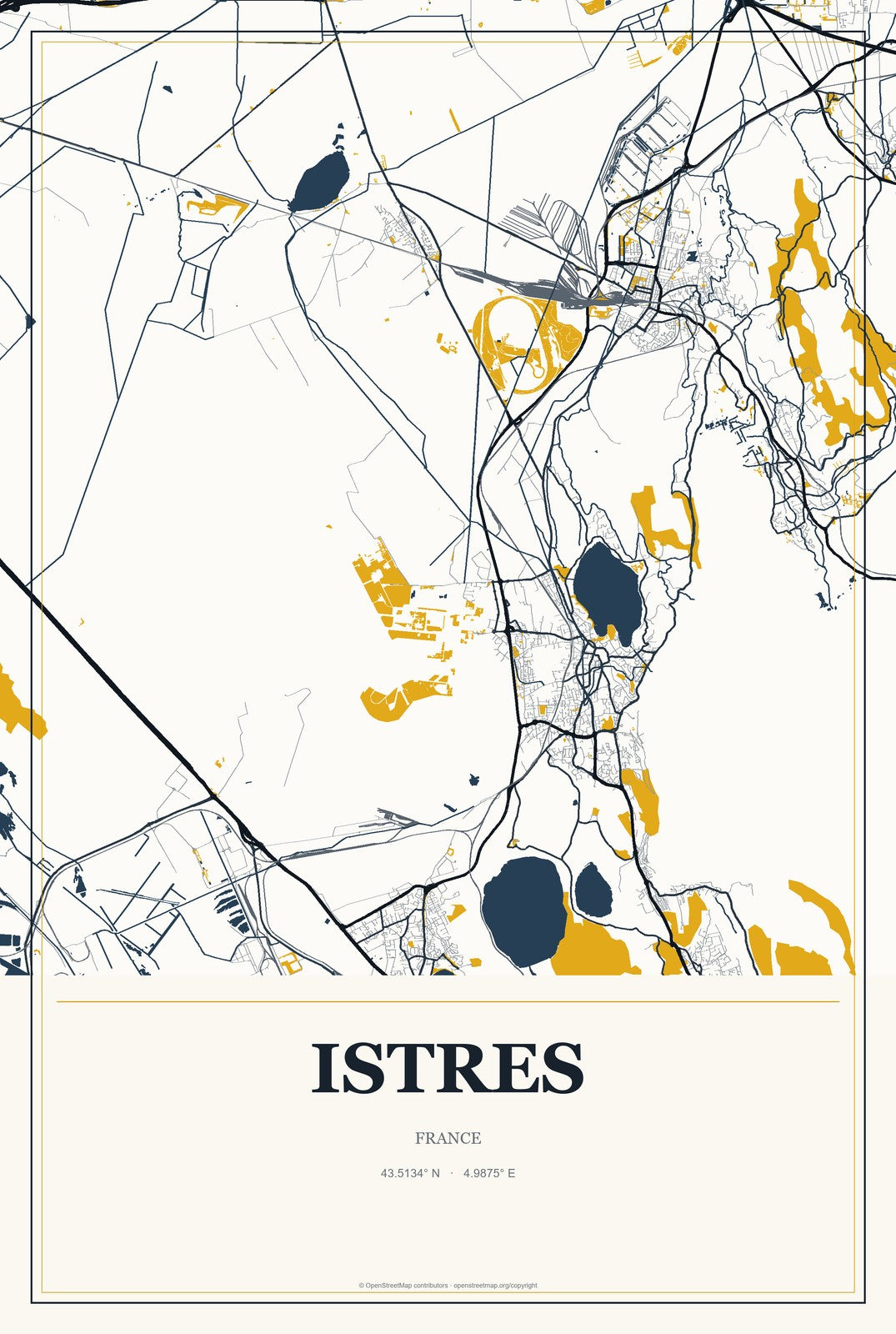 Istres, France City Map Aluminum Sign in Citrine Modern style