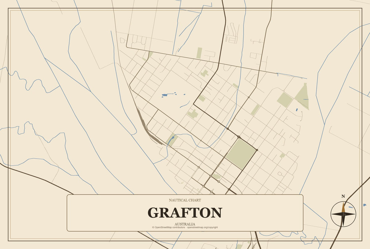 Grafton, Australia City Map Aluminum Sign in Heritage Nautical style