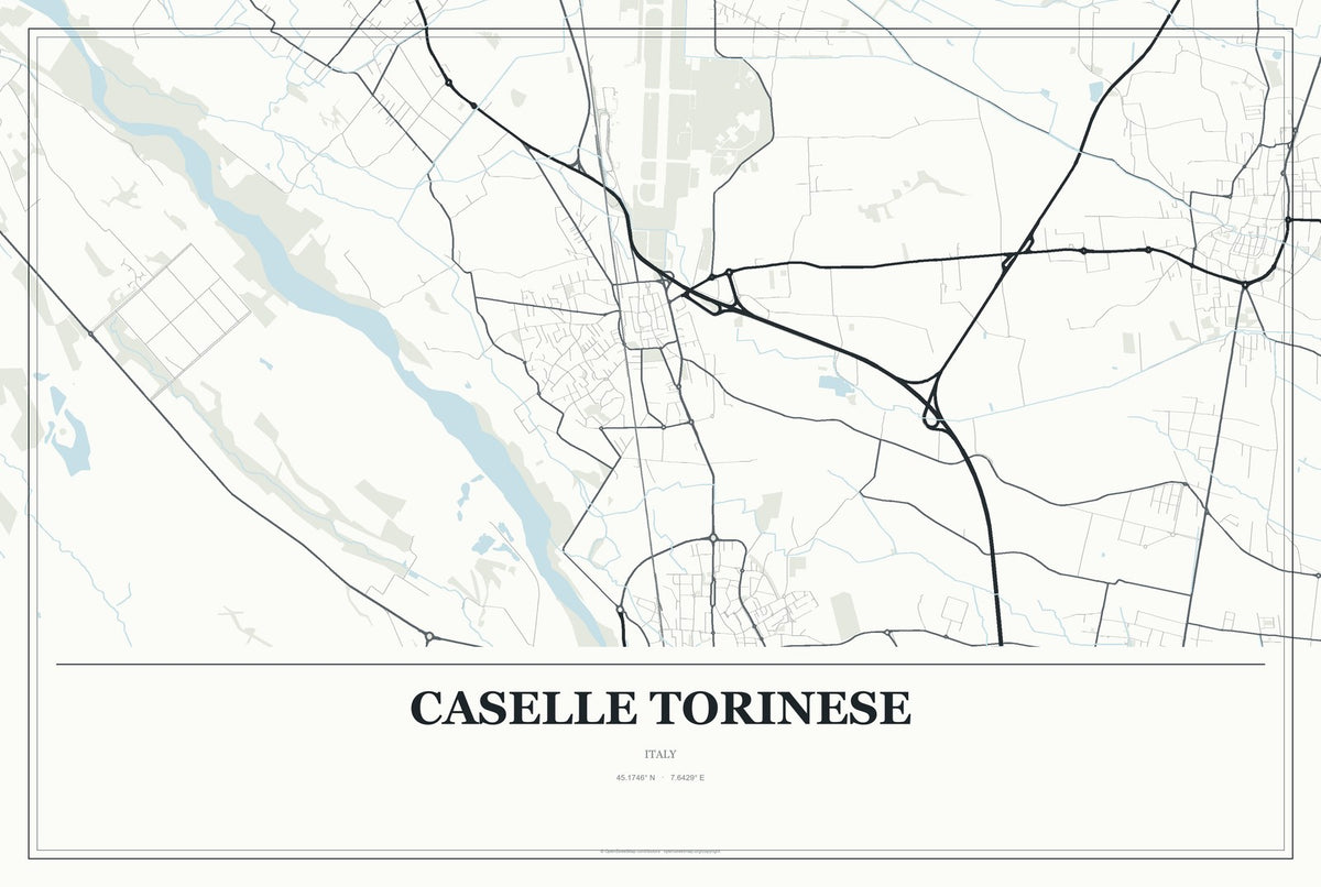 Caselle Torinese, Italy City Map Aluminum Sign in Gallery Air style