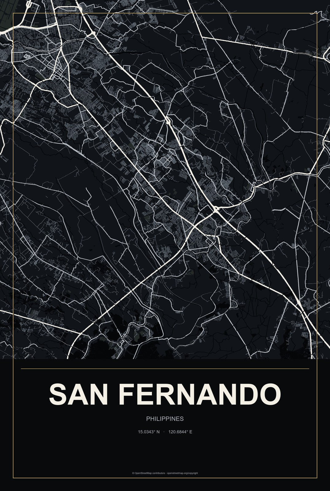 San Fernando, Central Visayas, Philippines City Map Aluminum Sign in Metropolitan Noir style
