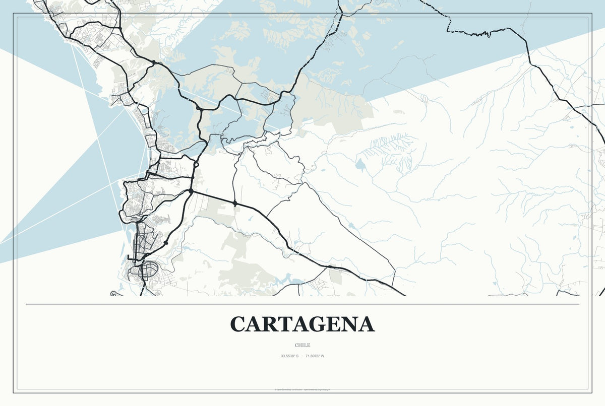Cartagena, Chile City Map Aluminum Sign in Gallery Air style