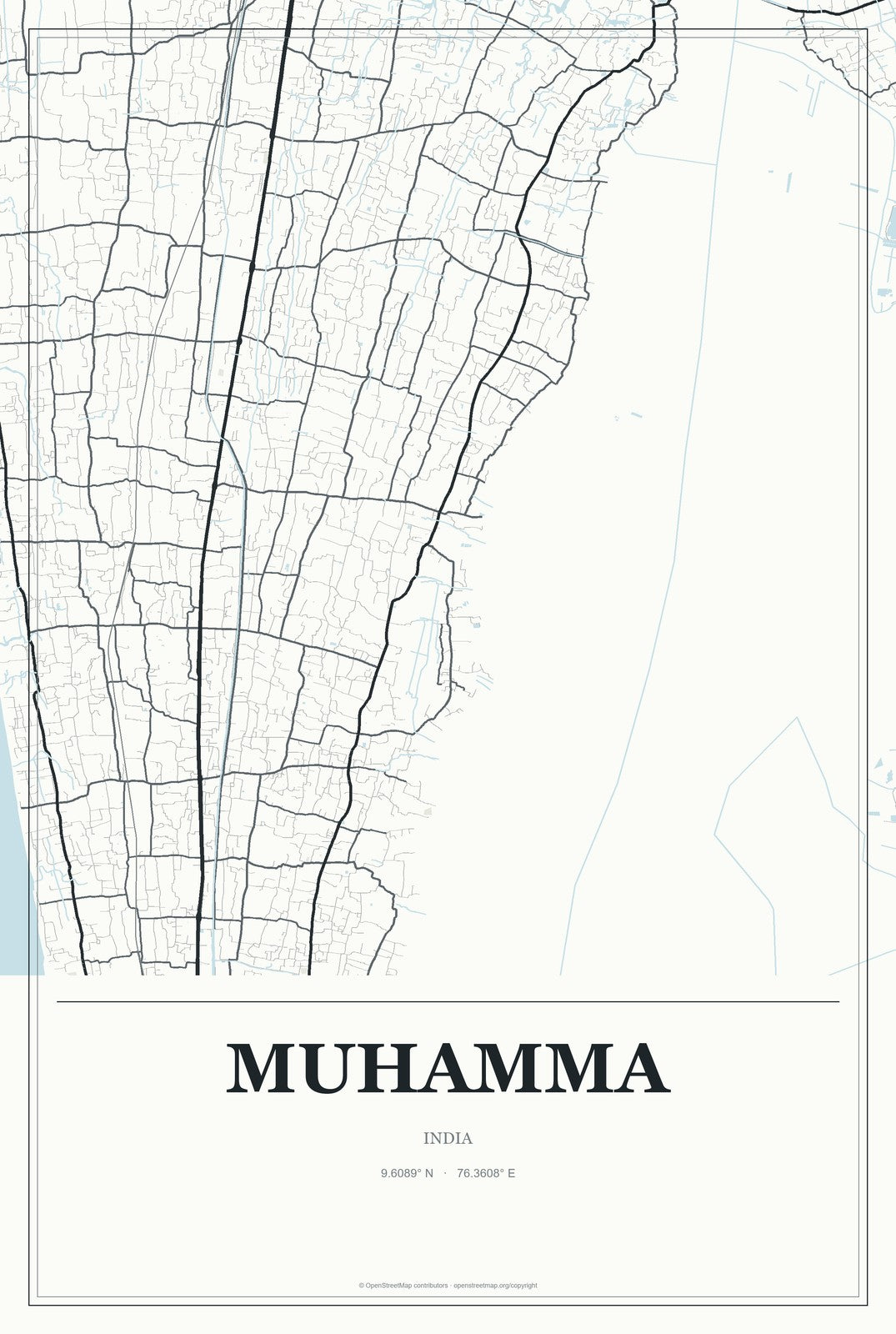 Muhamma, India City Map Aluminum Sign in Gallery Air style