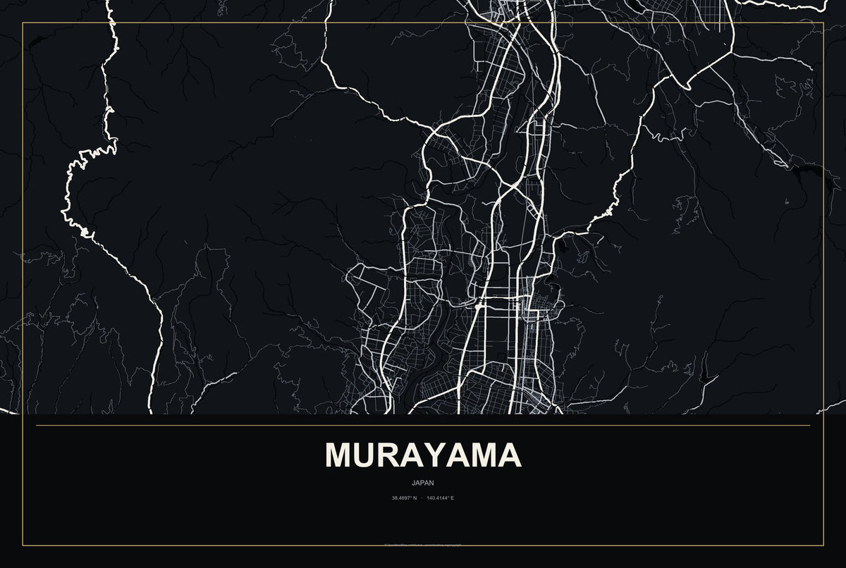 Murayama, Japan City Map Aluminum Sign in Metropolitan Noir style