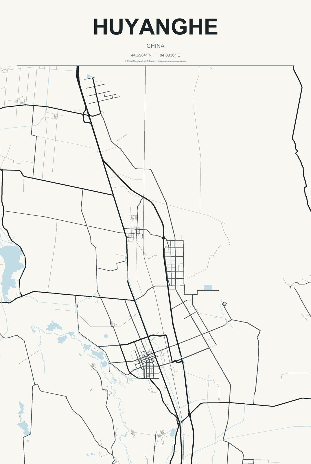 Huyanghe, China City Map Aluminum Sign in Headline Atlas style