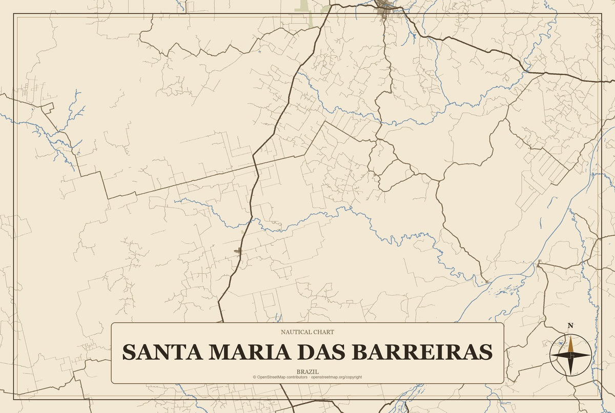 Santa Maria das Barreiras, Brazil City Map Aluminum Sign in Heritage Nautical style