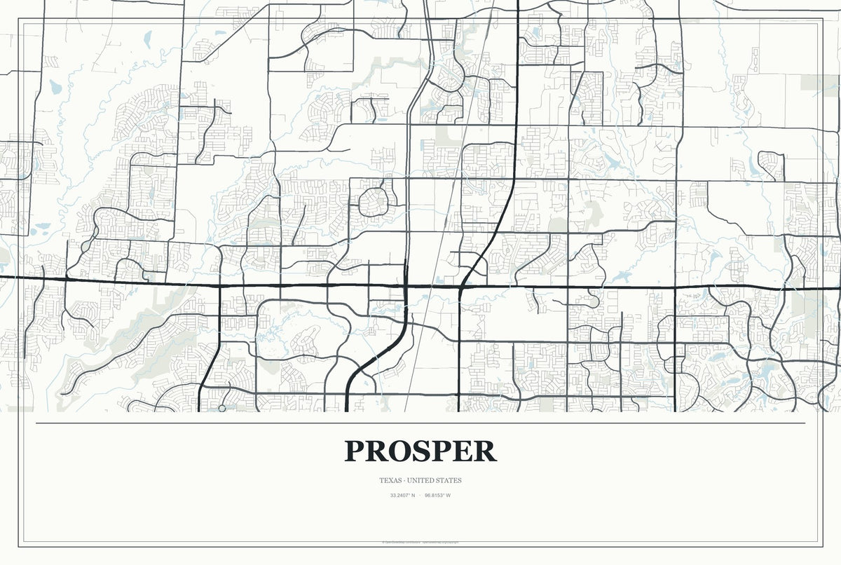 Prosper, Texas City Map Aluminum Sign in Gallery Air style