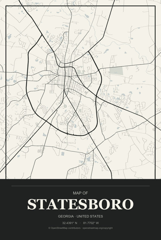 Statesboro, Georgia City Map Aluminum Sign in Museum Plaque style