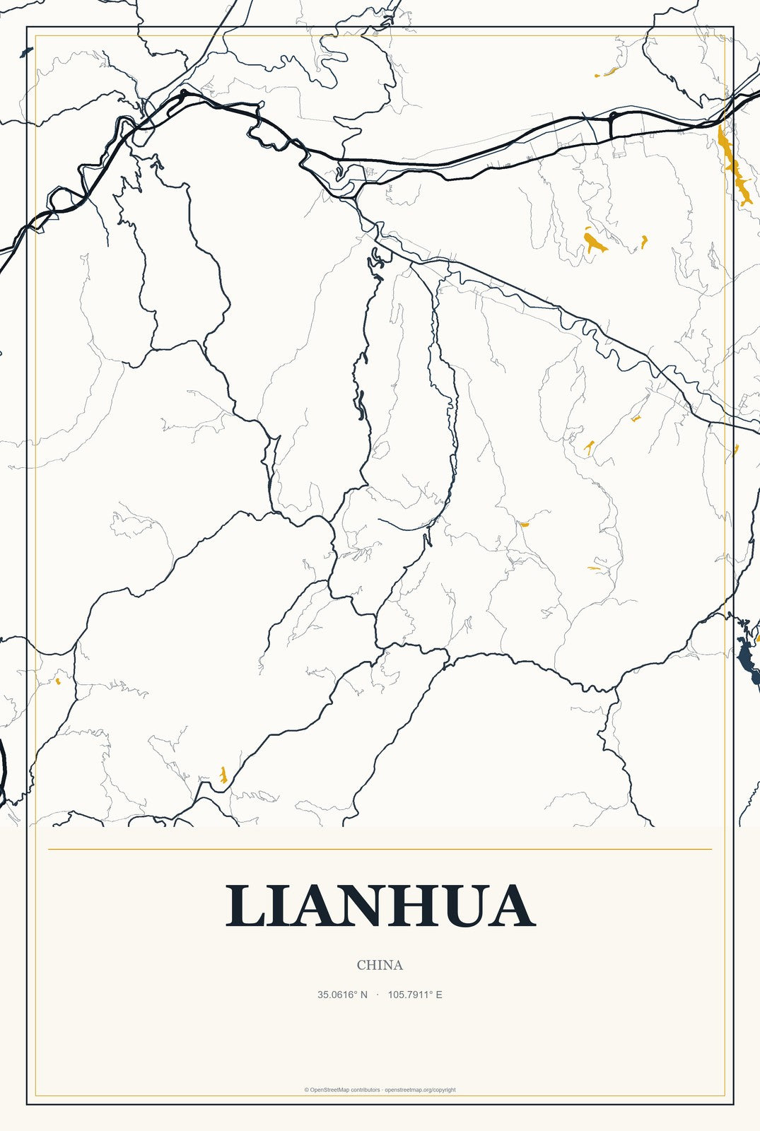Lianhua, China City Map Aluminum Sign in Citrine Modern style