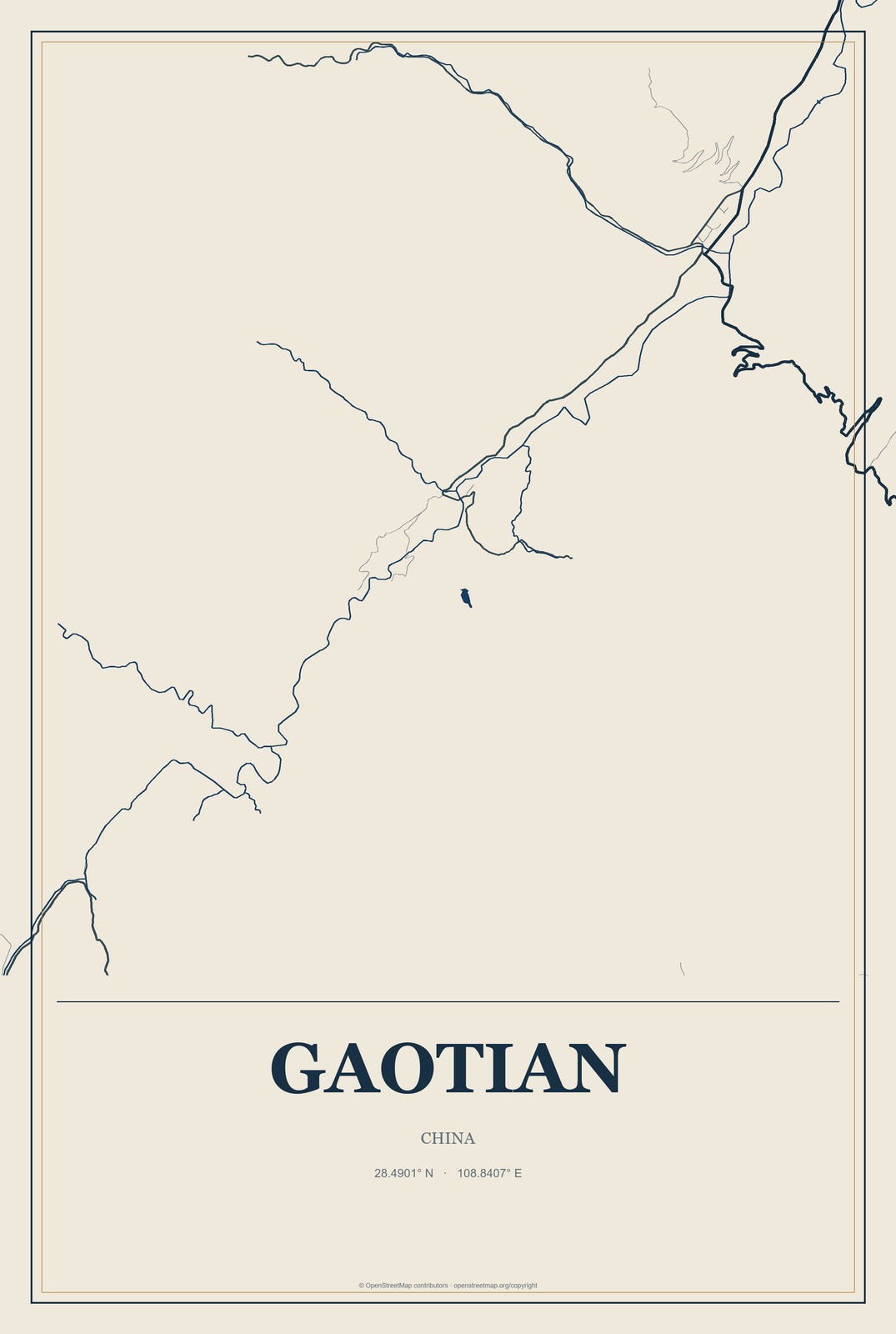 Gaotian, China City Map Aluminum Sign in Coastal Cutout style