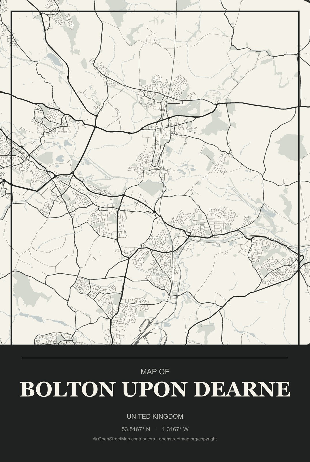 Bolton upon Dearne, United Kingdom City Map Aluminum Sign in Museum Plaque style