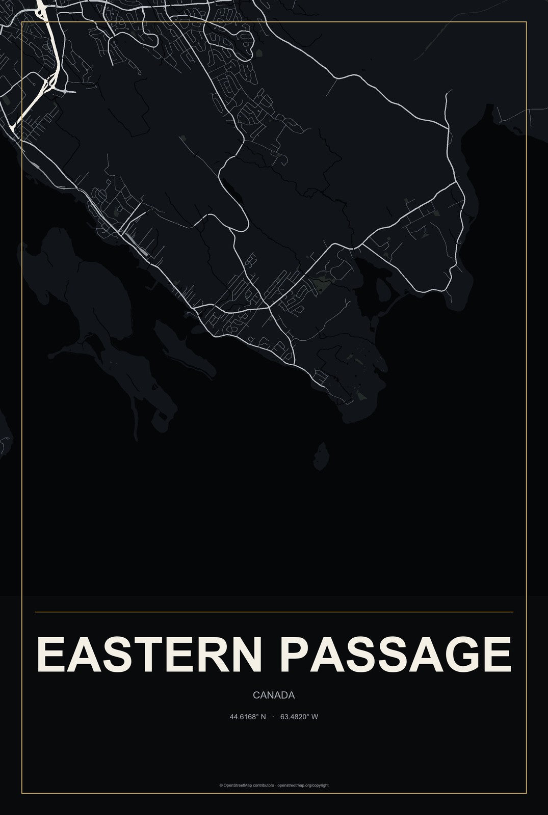 Eastern Passage, Canada City Map Aluminum Sign in Metropolitan Noir style