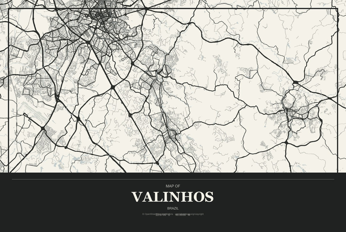 Valinhos, Brazil City Map Aluminum Sign in Museum Plaque style