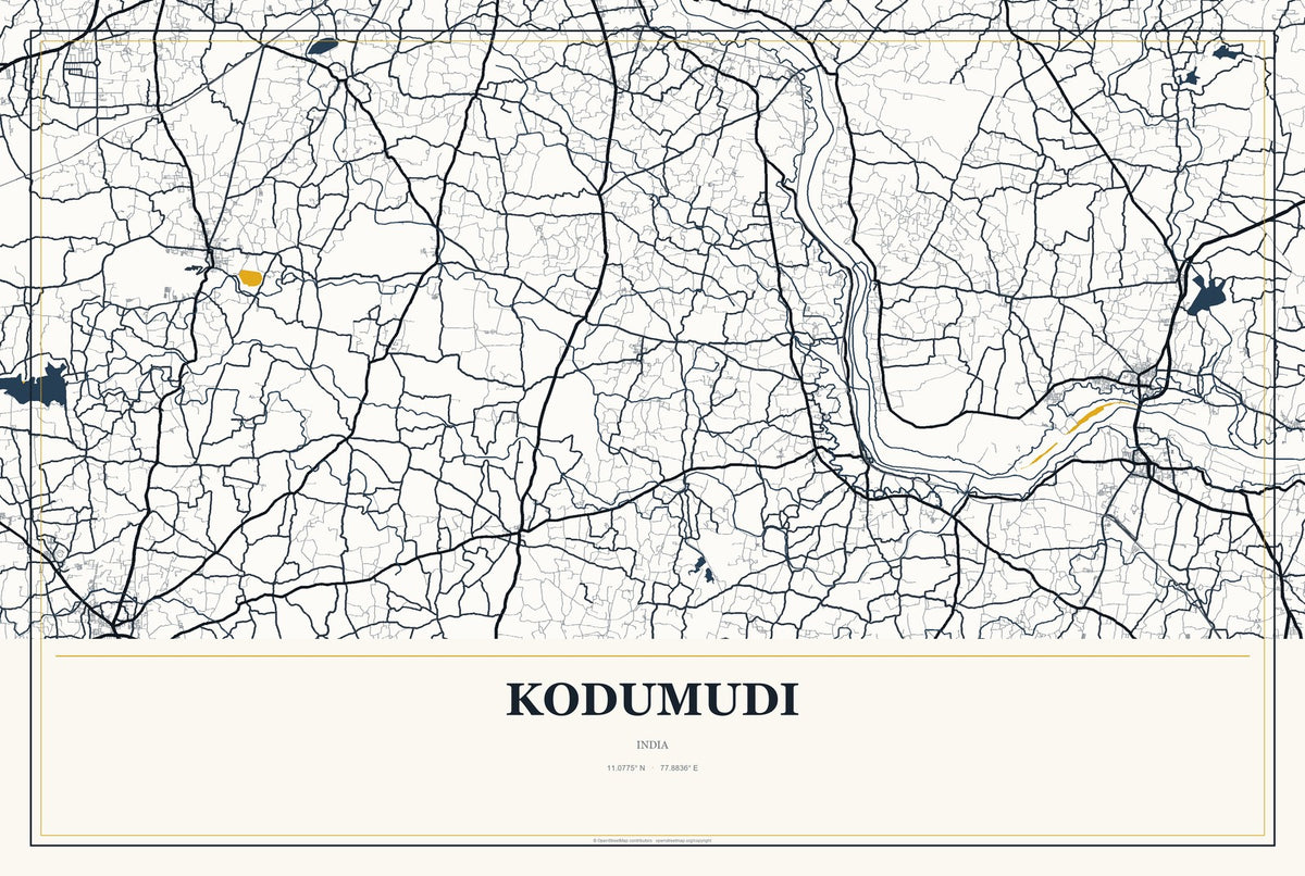 Kodumudi, India City Map Aluminum Sign in Citrine Modern style