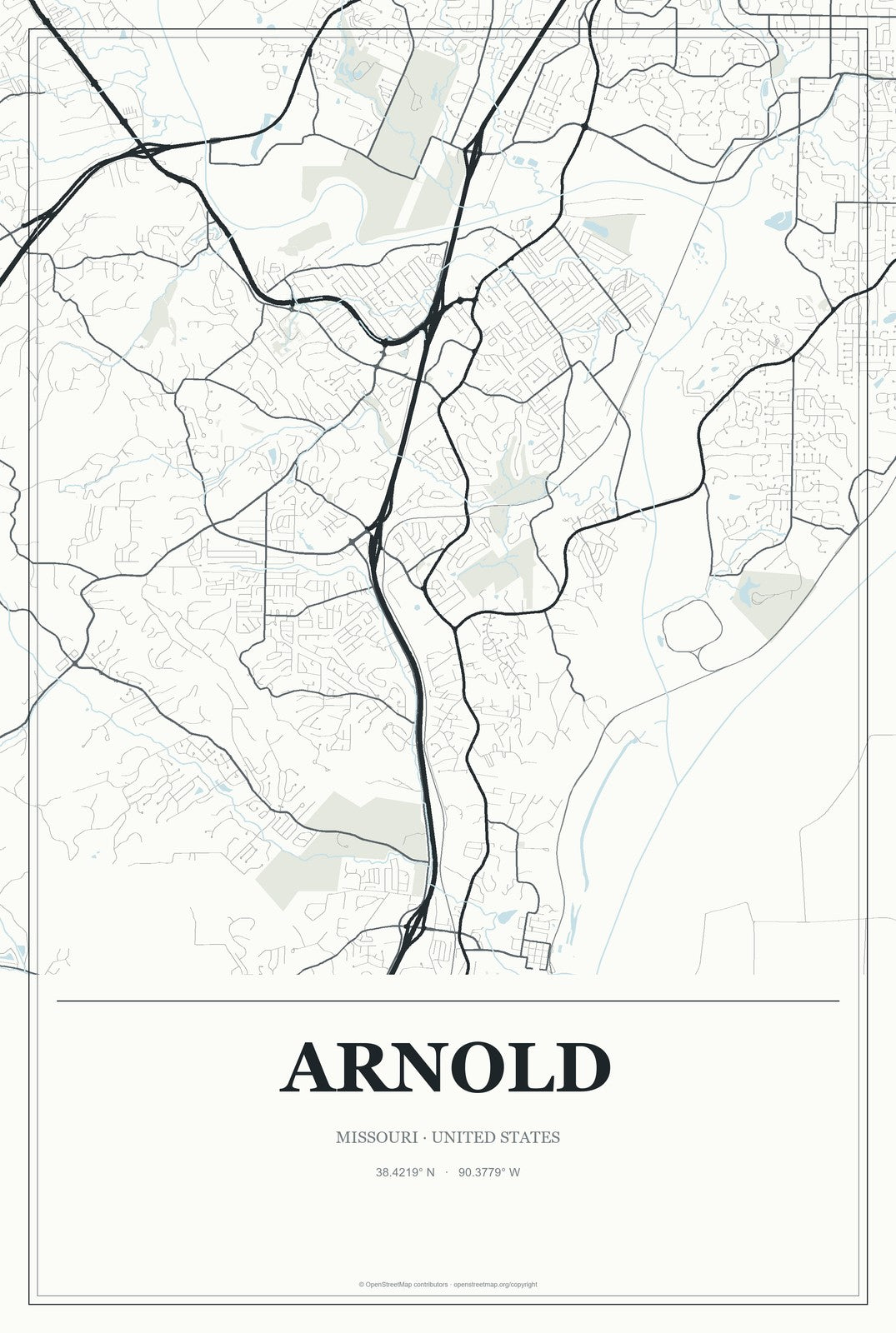 Arnold, Missouri City Map Aluminum Sign in Gallery Air style