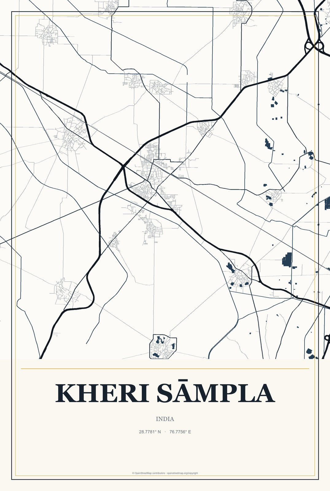 Kheri Sāmpla, India City Map Aluminum Sign in Citrine Modern style