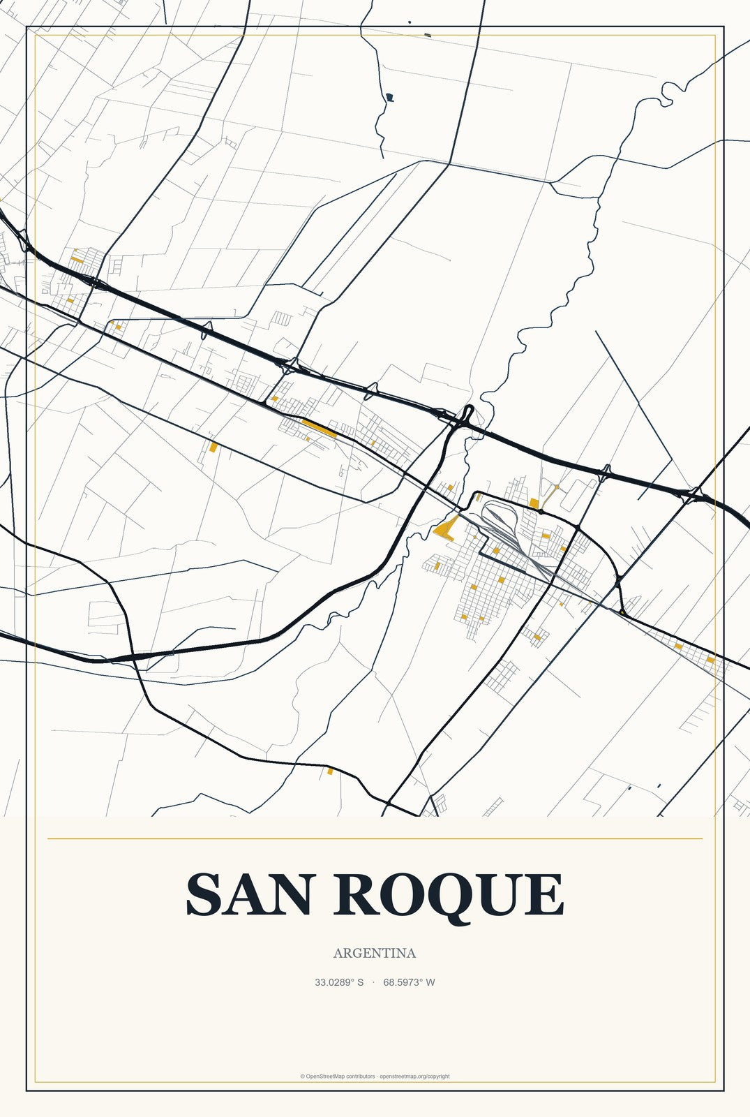 San Roque, Argentina City Map Aluminum Sign in Citrine Modern style
