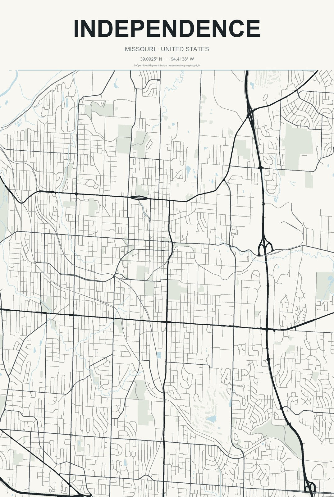 Independence, Missouri City Map Aluminum Sign in Headline Atlas style