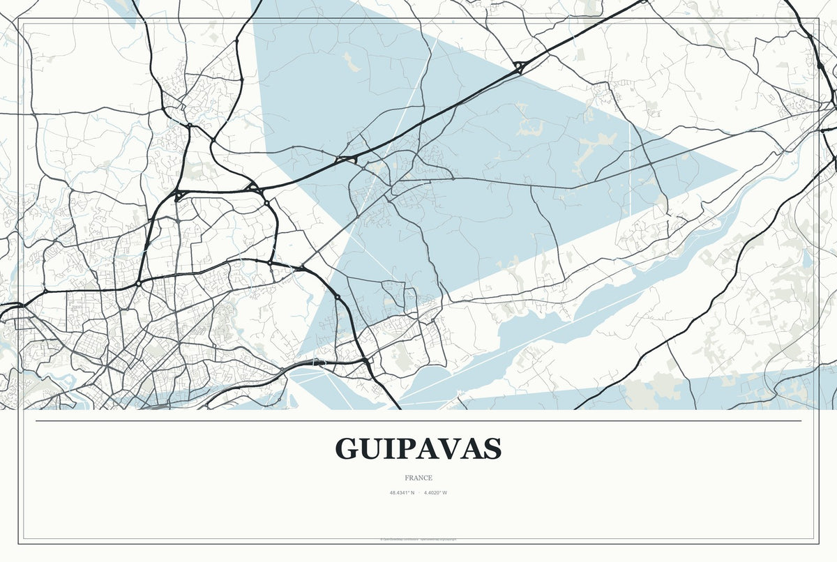 Guipavas, France City Map Aluminum Sign in Gallery Air style