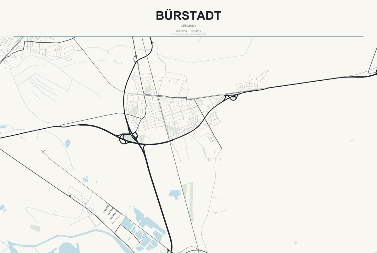Bürstadt, Germany City Map Aluminum Sign in Headline Atlas style