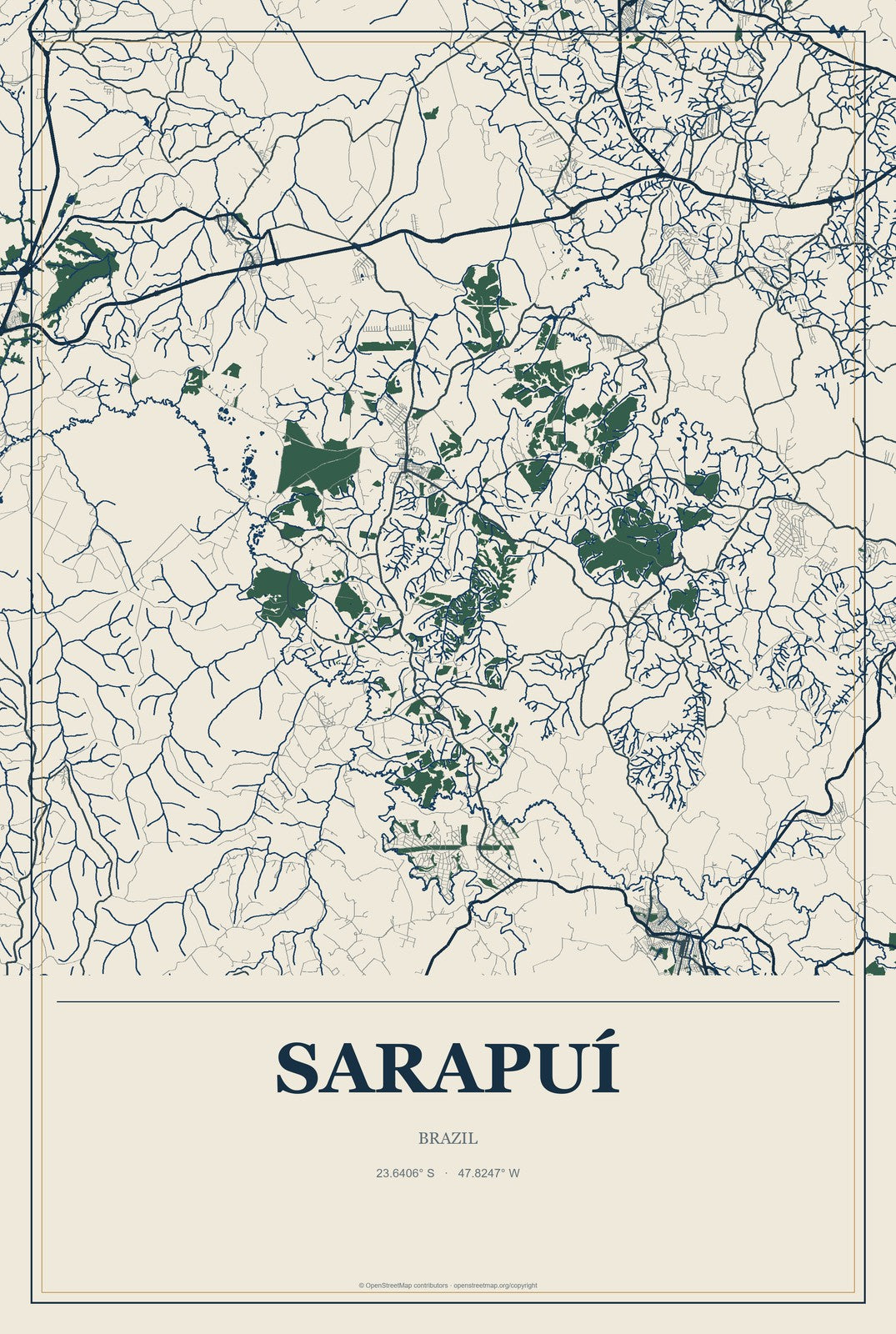 Sarapuí, Brazil City Map Aluminum Sign in Coastal Cutout style