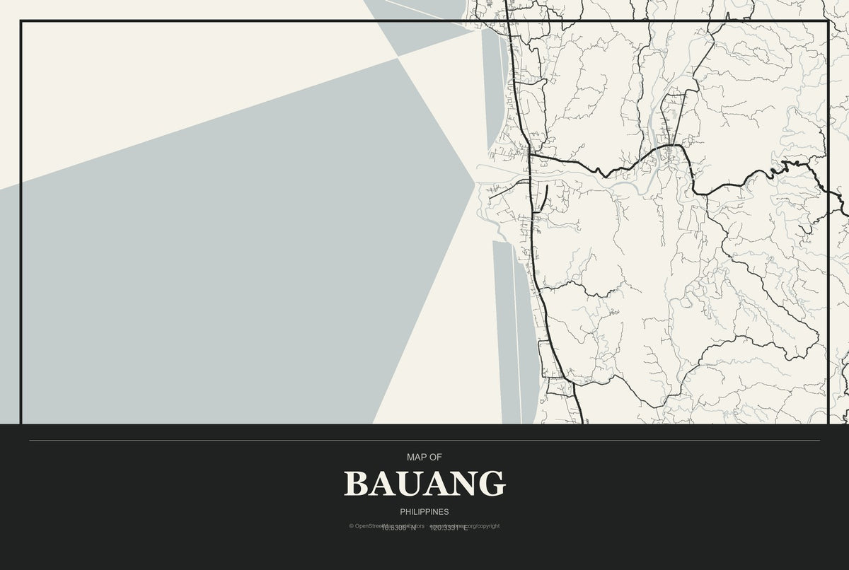 Bauang, Philippines City Map Aluminum Sign in Museum Plaque style