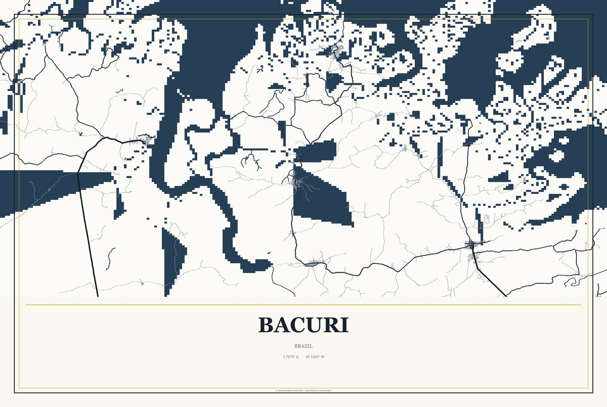 Bacuri, Brazil City Map Aluminum Sign in Citrine Modern style