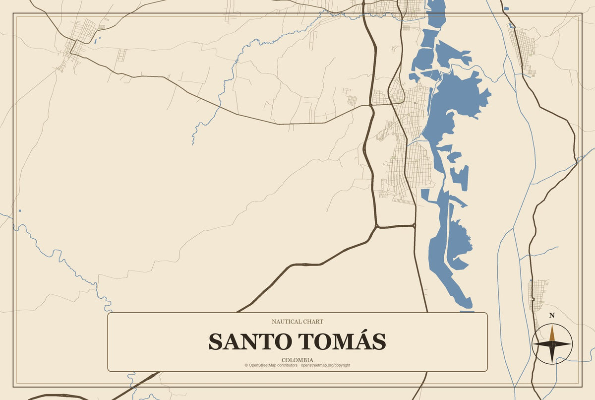 Santo Tomás, Colombia City Map Aluminum Sign in Heritage Nautical style