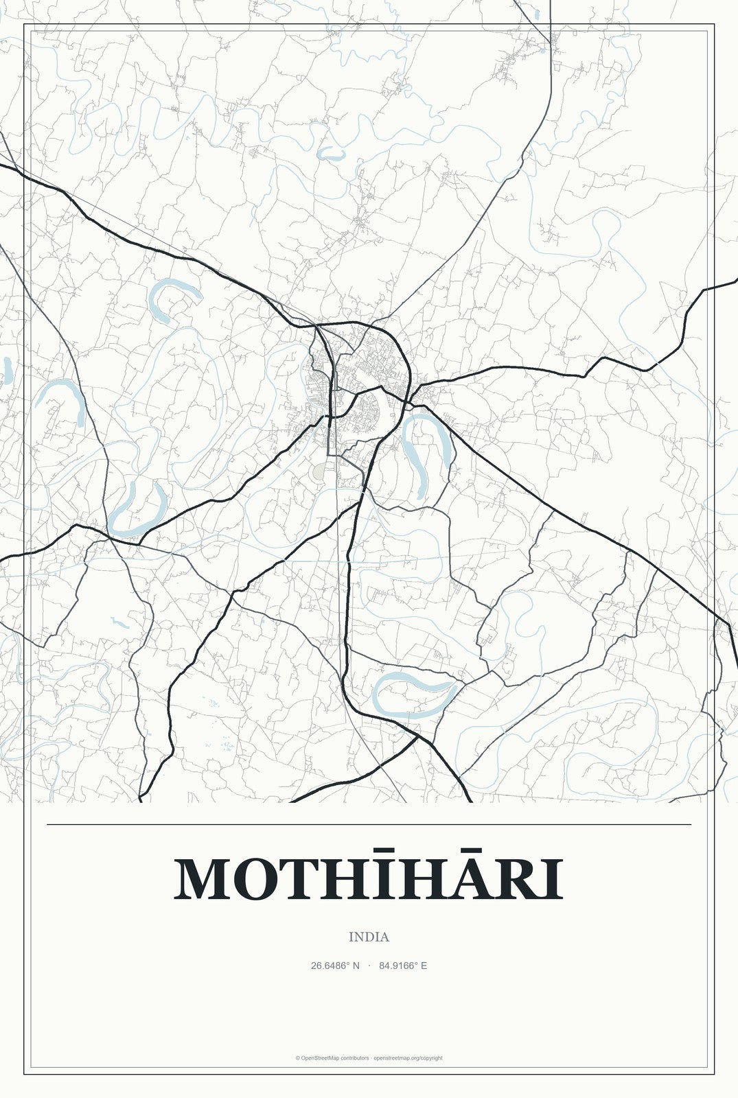 Mothīhāri, India City Map Aluminum Sign in Gallery Air style
