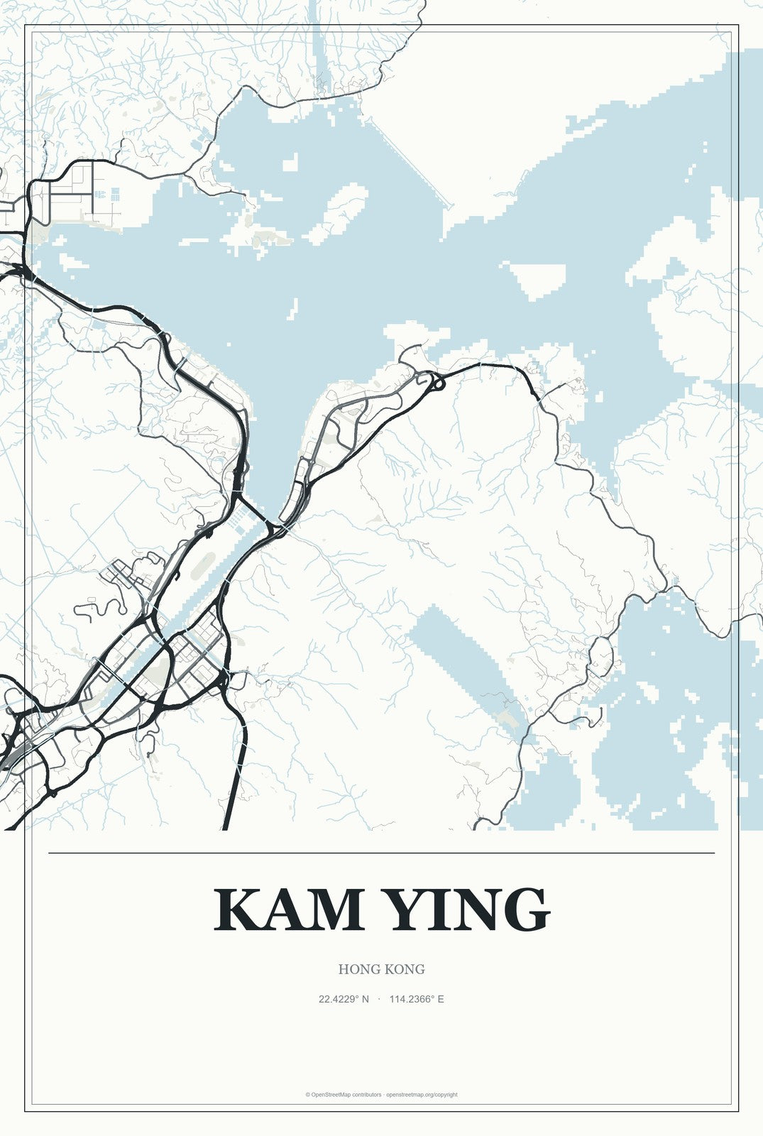 Kam Ying, Hong Kong City Map Aluminum Sign in Gallery Air style