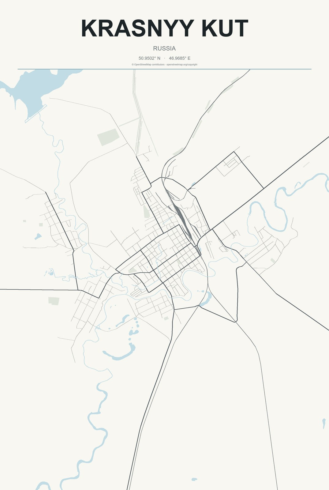 Krasnyy Kut, Russia City Map Aluminum Sign in Headline Atlas style