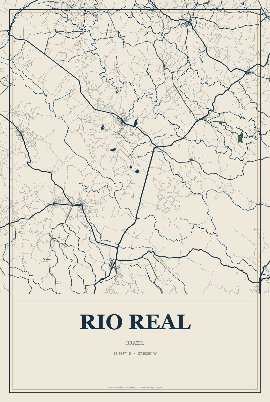 Rio Real, Brazil City Map Aluminum Sign in Coastal Cutout style