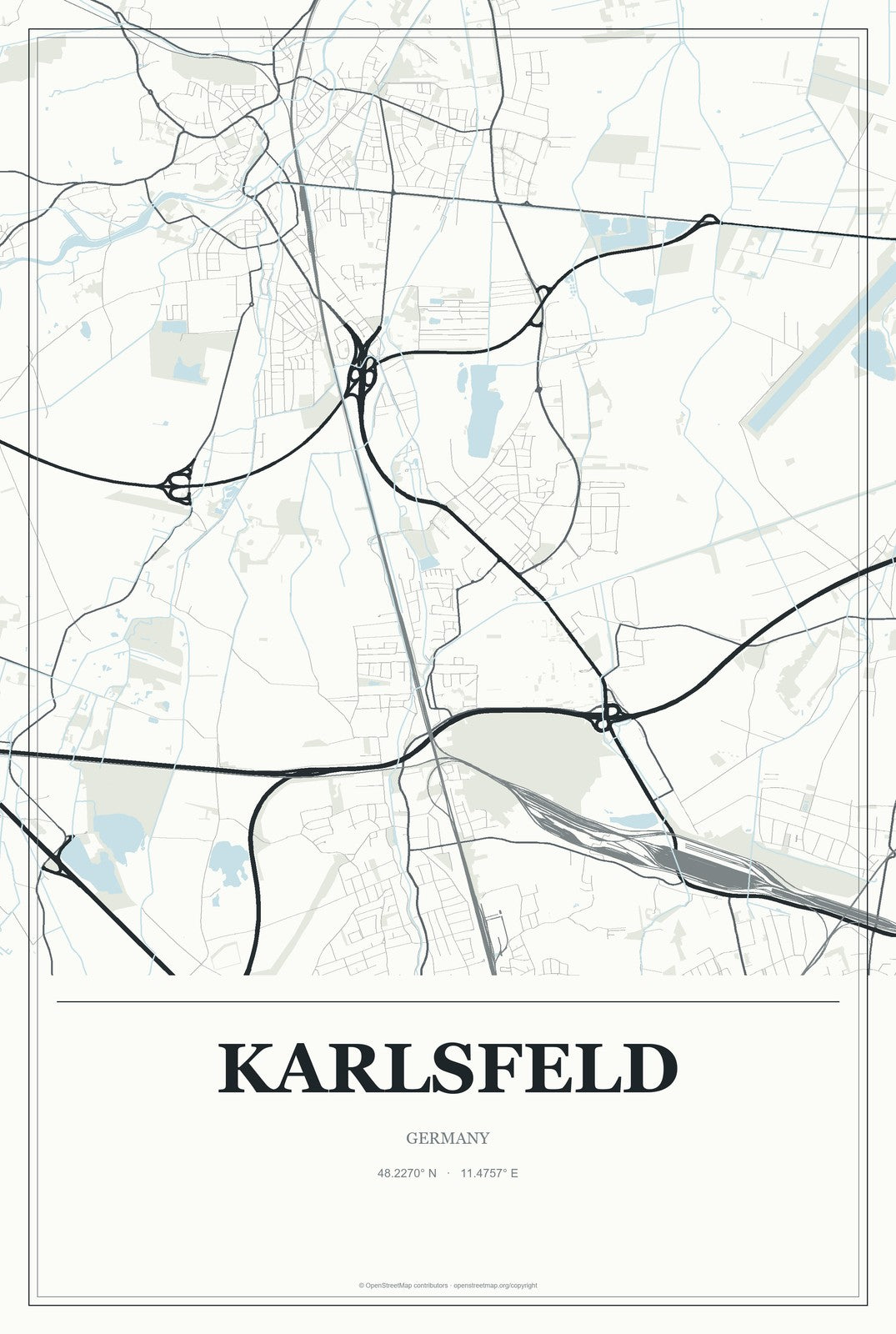 Karlsfeld, Germany City Map Aluminum Sign in Gallery Air style