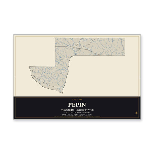 Pepin County, Wisconsin Map Aluminum Sign in Museum Plaque style