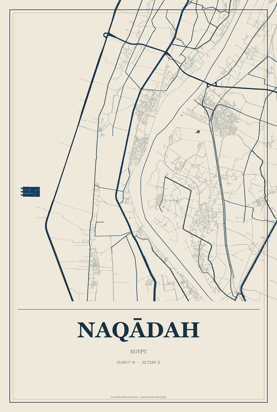 Naqādah, Egypt City Map Aluminum Sign in Coastal Cutout style