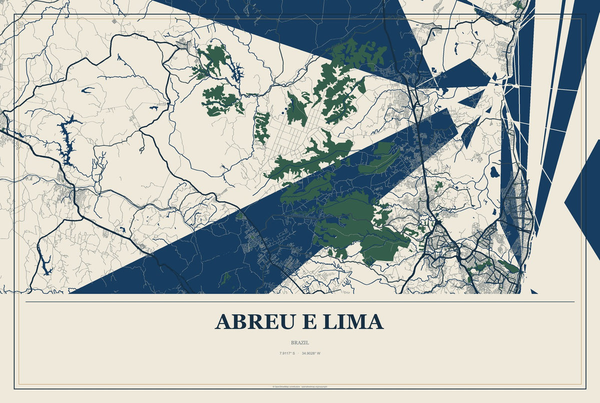 Abreu e Lima, Brazil City Map Aluminum Sign in Coastal Cutout style